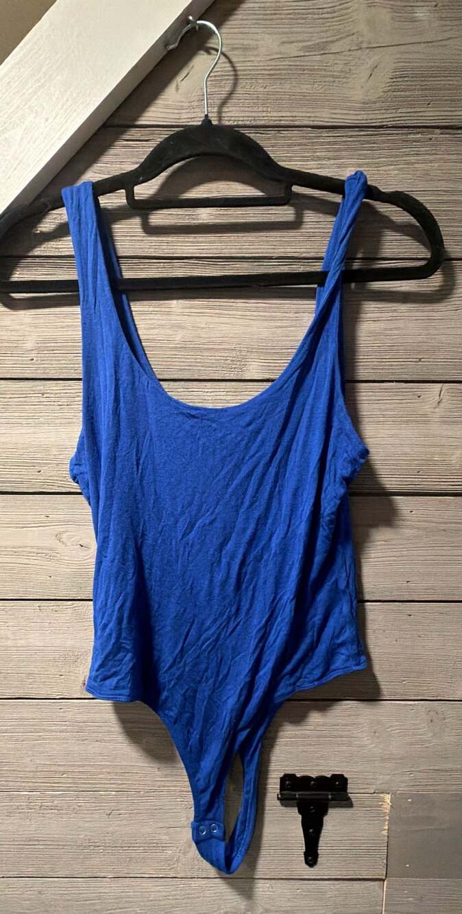 Double Zero Bodysuit Large Blue Scoop Neck Sleeveless